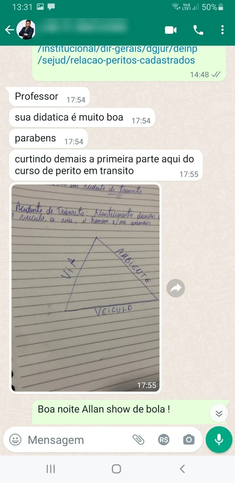 Aluno Allan elogiando a didática do curso