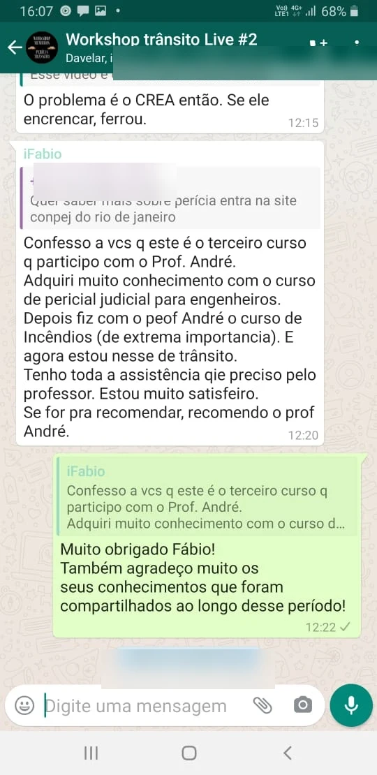 Aluno Fábio comentando a qualidade do curso