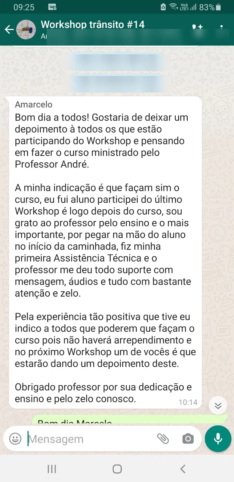 Aluno Marcelo comentando a qualidade do curso